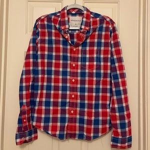 Red, White and Blue Plaid Button-down Shirt